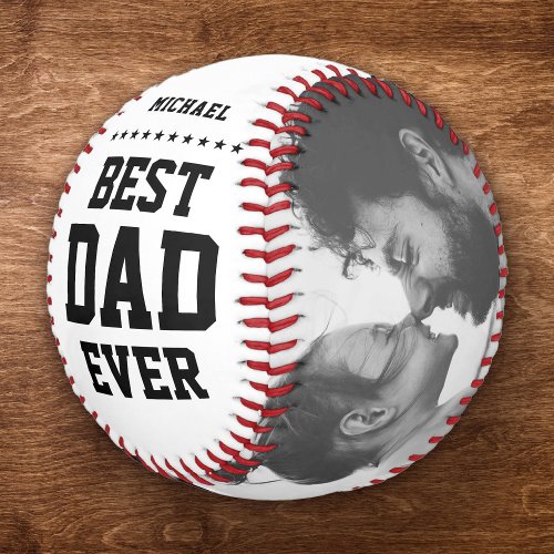 BEST DAD EVER Modern Cool Name and Message Photo Baseball