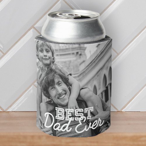 Best Dad Ever Modern Cool Stitch Custom Photo Can Cooler