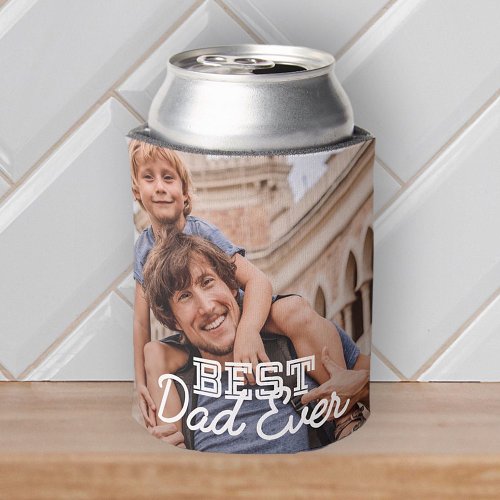 Best Dad Ever Modern Cool Stitch Custom Photo Can Cooler