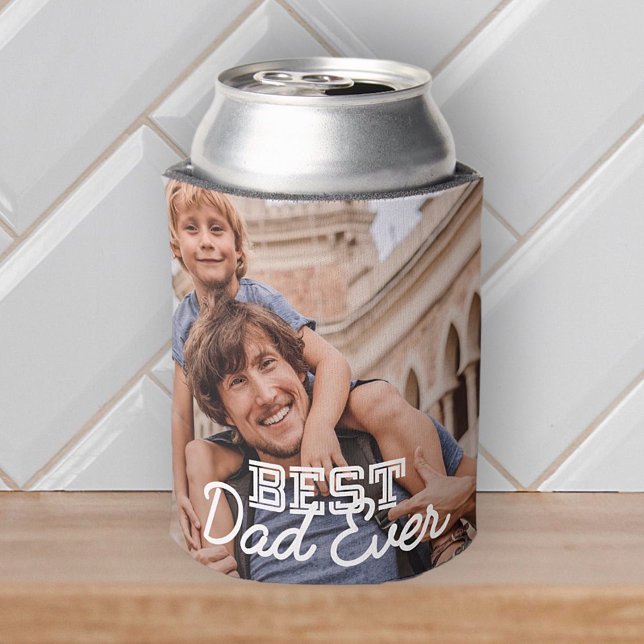 Best Dad Ever Modern Cool Stitch Custom Photo Can Cooler (Creator Uploaded)