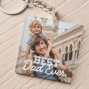 Best Dad Ever Modern Cool Stitch Custom Photo Keychain