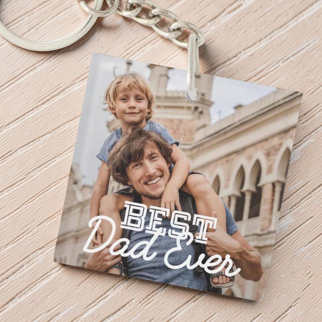 Best Dad Ever Modern Cool Stitch Custom Photo Keychain (Creator Uploaded)