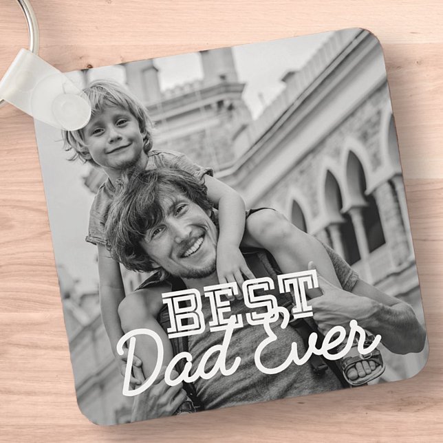 Best Dad Ever Modern Cool Stitch Custom Photo Keychain (Creator Uploaded)