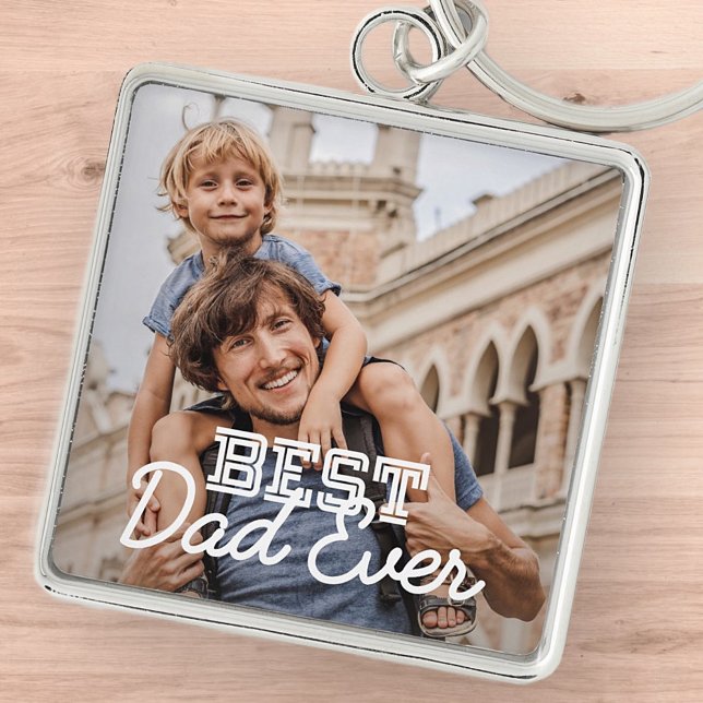 Best Dad Ever Modern Cool Stitch Custom Photo Keychain (Creator Uploaded)