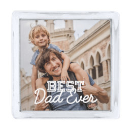 Best Dad Ever Modern Cool Stitch Custom Photo Silver Finish Lapel Pin