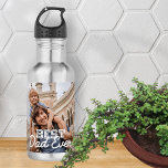 Best Dad Ever Modern Cool Stitch Custom Photo Stainless Steel Water Bottle<br><div class="desc">This simple and modern design is composed of serif and cursive typography and add a custom photo</div>
