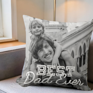 Best Dad Ever Modern Cool Stitch Custom Photo Throw Pillow