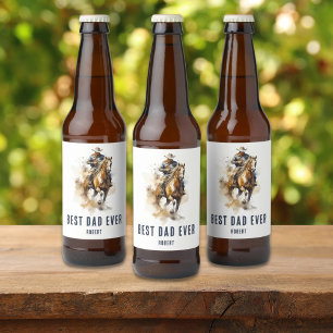 Best Dad Ever   Modern Cowboy Horse Father's Day Beer Bottle Label