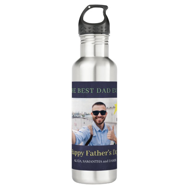 Best dad ever modern custom photo father  stainless steel water bottle (Front)