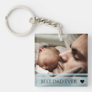 Best Dad Ever Modern Custom Photo Keychain