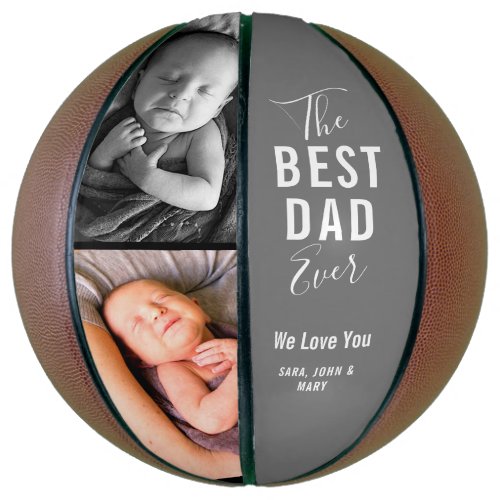 Best Dad Ever Modern Gray 2 Photo Name Script Basketball