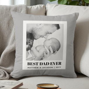 Best Dad Ever Modern Gray Minimalist Custom Photo Throw Pillow