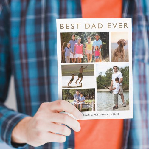 Best Dad Ever Modern Minimal Photo Grid Collage Card