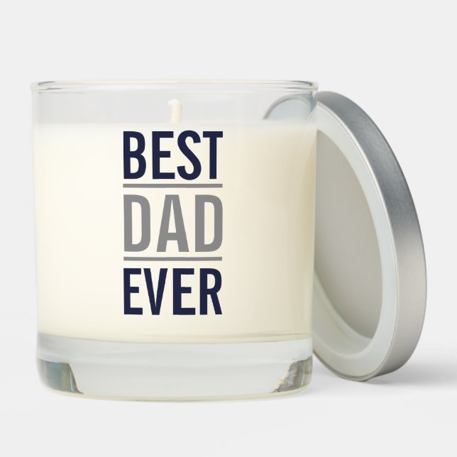 Best Dad Ever | Modern Navy Blue and Grey Scented Candle (Lid)