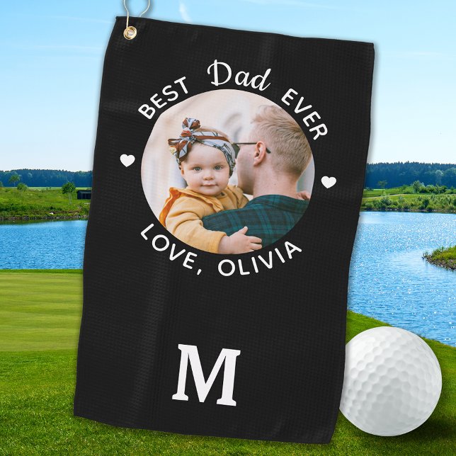 Best Dad Ever Modern Personalized Photo Golf Towel (Creator Uploaded)