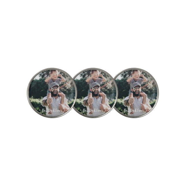 Best Dad Ever Modern Photo Collage Golf Ball Marker (3 Up)