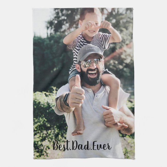 Best Dad Ever Modern Photo Collage Kitchen Towel (Vertical)