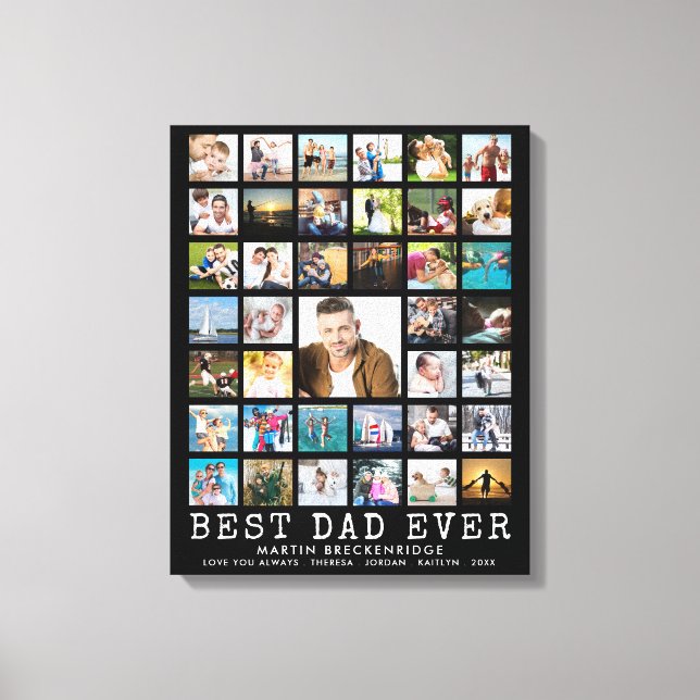 BEST DAD EVER Modern Photo Collage Name Canvas Print (Front)