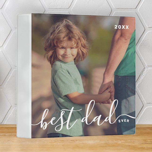 Best Dad Ever Modern Simple Playful Script Photo 3 Ring Binder (Creator Uploaded)
