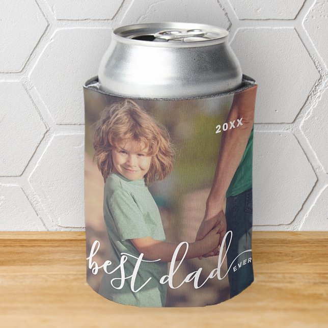 Best Dad Ever Modern Simple Playful Script Photo Can Cooler (Creator Uploaded)