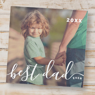 Best Dad Ever Modern Simple Playful Script Photo Glass Coaster