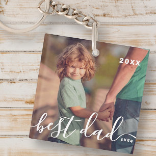 Best Dad Ever Modern Simple Playful Script Photo Keychain