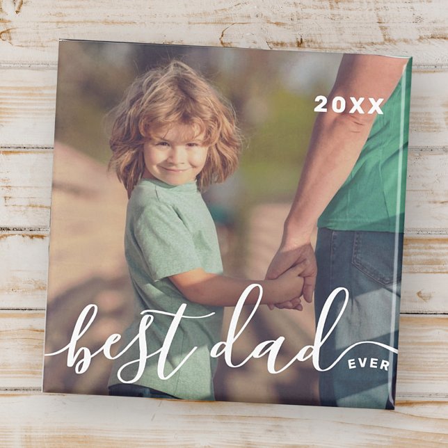 Best Dad Ever Modern Simple Playful Script Photo Magnet (Creator Uploaded)