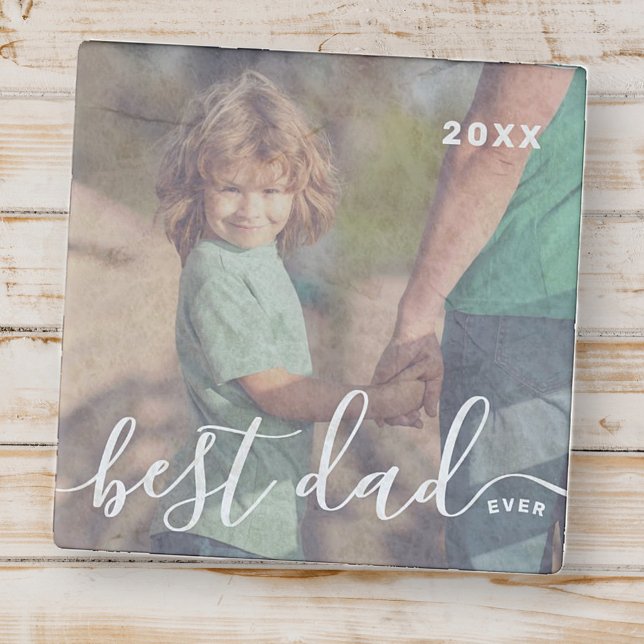 Best Dad Ever Modern Simple Playful Script Photo Stone Magnet (Creator Uploaded)