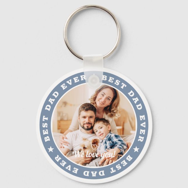 Best Dad Ever Modern Star Custom Photo Keychain (Front)