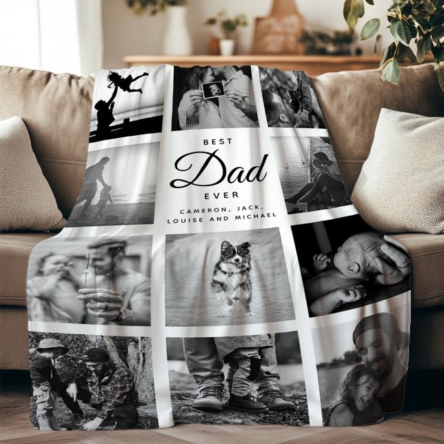 BEST DAD EVER Modern Trendy Black and White Fleece Blanket (Creator Uploaded)