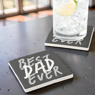 Best Dad Ever Modern White and Gray Grunge Stone Coaster