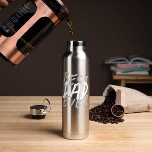 Best Dad Ever Modern White and Gray Grunge Water Bottle
