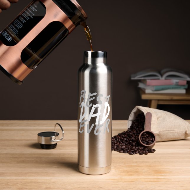 Best Dad Ever Modern White and Gray Grunge Water Bottle (Coffee (Rotated))