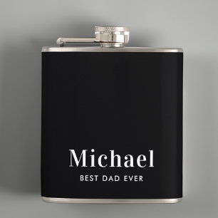 Best Dad Ever Monogram Black Flask
