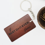 Best dad ever monogram name personalized keychain<br><div class="desc">Vintage typography brown leather best dad ever quote stamped monogrammed and name keychain.</div>
