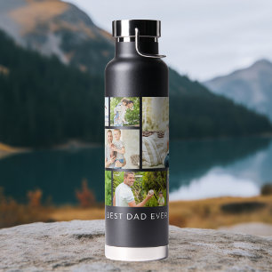 BEST DAD EVER Multi Photo Collage Modern Water Bottle