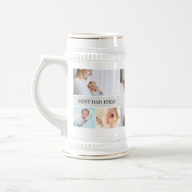 Best Dad Ever Multiple Photo Collage Father's day Beer Stein (Left)