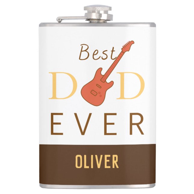 Best Dad Ever Music Guitar Cool Modern Fathers Day Flask (Front)