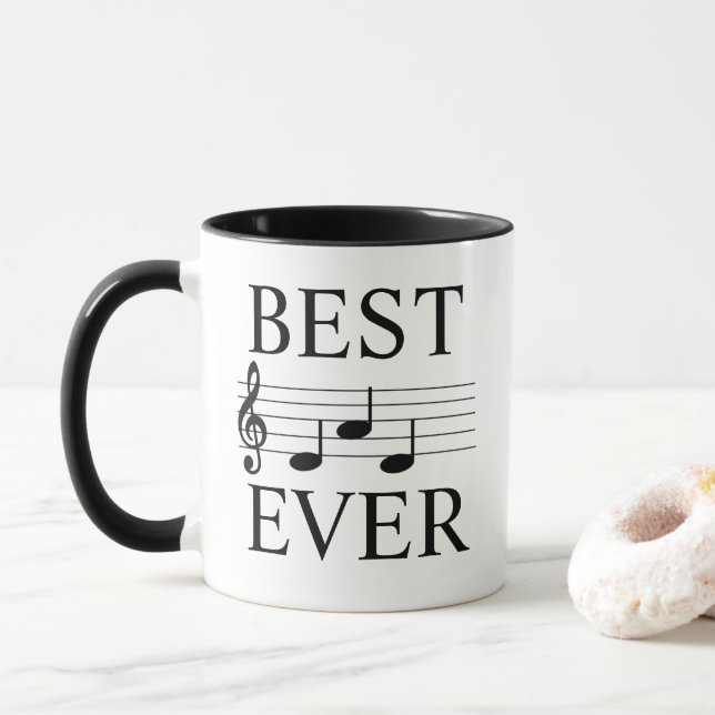 Best Dad Ever Musician Music Notes Treble Clef   Mug (With Donut)