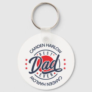 Best Dad Ever Name Red White Blue Keychain