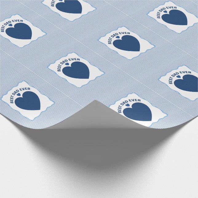 Best Dad Ever navy blue heart stripped pattern Wrapping Paper (Corner)