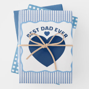 Best Dad Ever navy blue heart stripped pattern Wrapping Paper Sheets