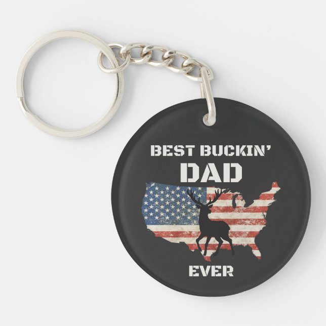 Best Dad Ever Patriotic Deer Hunting Father's Day  Keychain (Front)
