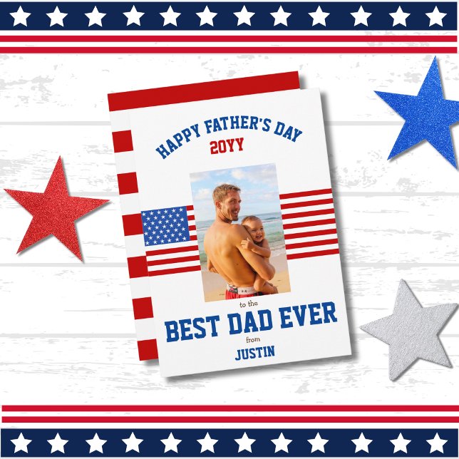 Best Dad Ever Patriotic Red White Blue Photo Holiday Card (Creator Uploaded)
