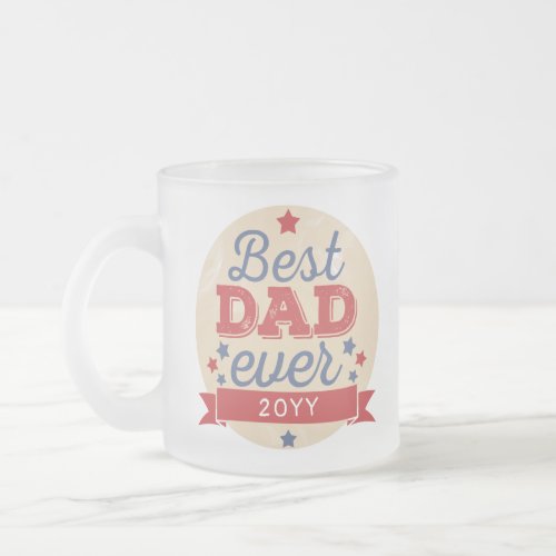 Best Dad Ever Patriotic Stars Retro Photo  Frosted Glass Coffee Mug