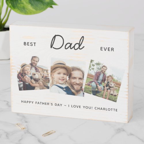 Best DAD Ever Personalized 3 Photo Father's Day Wooden Box Sign - Surprise dad this fathers day with a personalized 3 photo plaque.  
"Best DADDy Ever" Personalize this dad plaque with favorite photos, message and name.. Visit our collection for the best dad father's day gifts and personalized dad gifts. COPYRIGHT © 2020 Judy Burrows, Black Dog Art - All Rights Reserved. Best DAD Ever Personalized 3 Photo Father's Day Wooden Box Sign