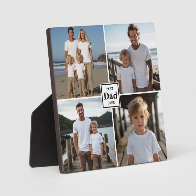 Best dad ever personalized 4 photo template plaque (Front)