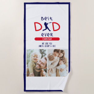 Best Dad Ever Personalized Baseball Family Photo Beach Towel