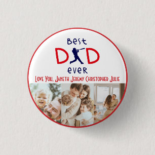 Best Dad Ever Personalized Baseball Family Photo Button