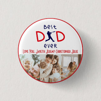 Best Dad Ever Personalized Baseball Family Photo Button